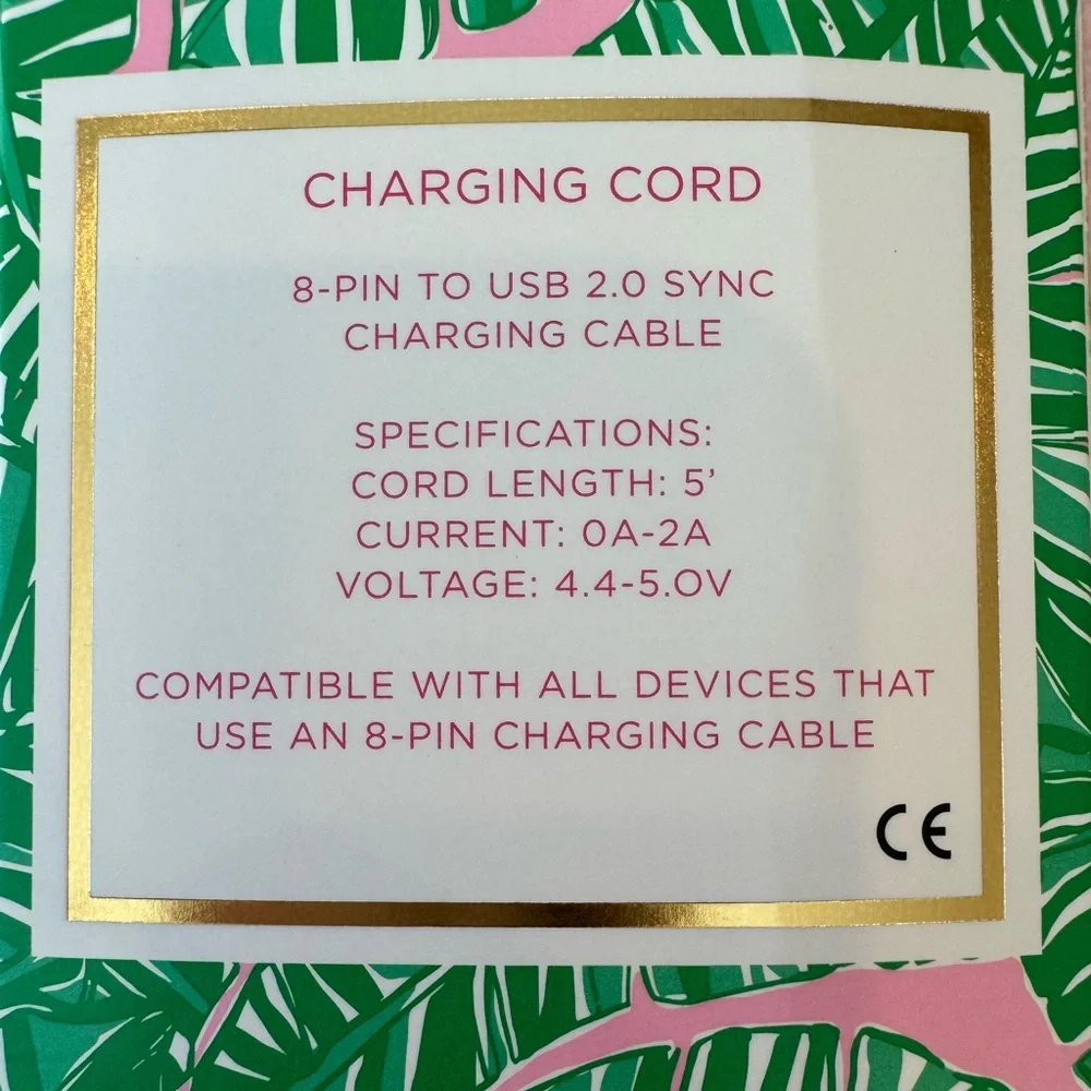LILLY PULITZER Charging Cord USB Lightning 5ft Phone Cable Lets Go Bananas NWT